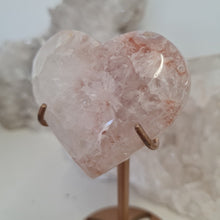 Load image into Gallery viewer, Pink Amethyst X Flower Agate Heart on Stand