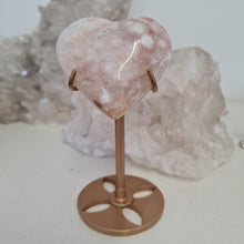 Load image into Gallery viewer, Pink Amethyst X Flower Agate Heart on Stand