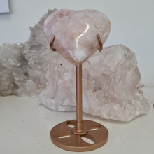 Load image into Gallery viewer, Pink Amethyst X Flower Agate Heart on Stand