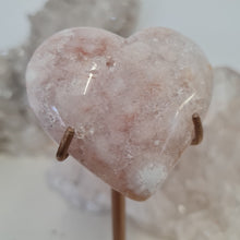 Load image into Gallery viewer, Pink Amethyst X Flower Agate Heart on Stand