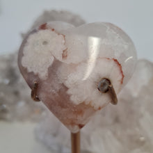 Load image into Gallery viewer, Pink Amethyst X Flower Agate Heart on Stand