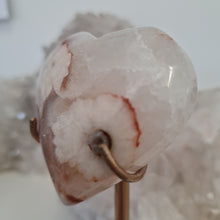 Load image into Gallery viewer, Pink Amethyst X Flower Agate Heart on Stand