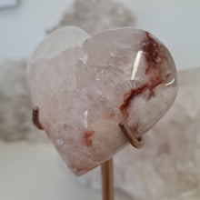 Load image into Gallery viewer, Pink Amethyst X Flower Agate Heart on Stand