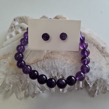 Load image into Gallery viewer, Amethyst Bracelet and Rosette Stud Ear-rings Set