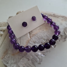 Load image into Gallery viewer, Amethyst Bracelet and Rosette Stud Ear-rings Set