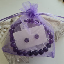 Load image into Gallery viewer, Amethyst Bracelet and Rosette Stud Ear-rings Set