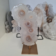 Load image into Gallery viewer, White Agate Stalactite Slice with stand