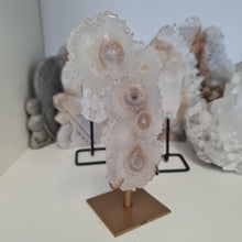 Load image into Gallery viewer, White Agate Stalactite Slice with stand