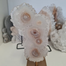Load image into Gallery viewer, White Agate Stalactite Slice with stand