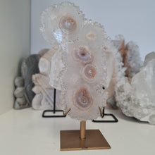 Load image into Gallery viewer, White Agate Stalactite Slice with stand