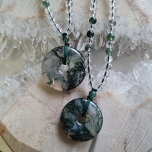 Load image into Gallery viewer, Moss Agate Pi, Donut Bead Necklace
