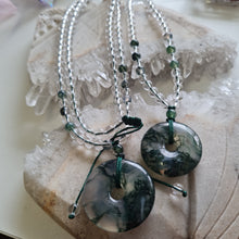 Load image into Gallery viewer, Moss Agate Pi, Donut Bead Necklace