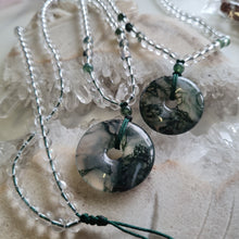 Load image into Gallery viewer, Moss Agate Pi, Donut Bead Necklace