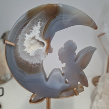 Load image into Gallery viewer, Druzy Agate Crescent Moon Fairy on Stand