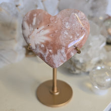 Load image into Gallery viewer, Pink Amethyst X Flower Agate Heart on Stand