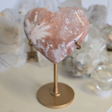 Load image into Gallery viewer, Pink Amethyst X Flower Agate Heart on Stand