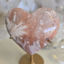Load image into Gallery viewer, Pink Amethyst X Flower Agate Heart on Stand