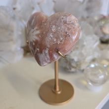 Load image into Gallery viewer, Pink Amethyst X Flower Agate Heart on Stand