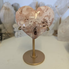 Load image into Gallery viewer, Pink Amethyst X Flower Agate Heart on Stand