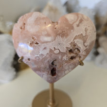 Load image into Gallery viewer, Pink Amethyst X Flower Agate Heart on Stand