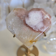 Load image into Gallery viewer, Pink Amethyst X Flower Agate Heart on Stand