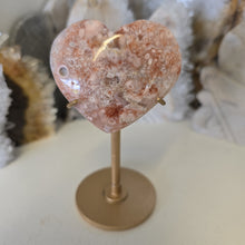 Load image into Gallery viewer, Pink Amethyst X Flower Agate Heart on Stand