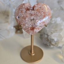 Load image into Gallery viewer, Pink Amethyst X Flower Agate Heart on Stand