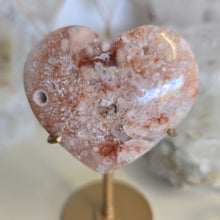 Load image into Gallery viewer, Pink Amethyst X Flower Agate Heart on Stand