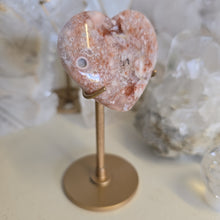 Load image into Gallery viewer, Pink Amethyst X Flower Agate Heart on Stand