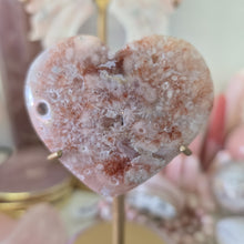 Load image into Gallery viewer, Pink Amethyst X Flower Agate Heart on Stand