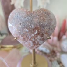 Load image into Gallery viewer, Pink Amethyst X Flower Agate Heart on Stand