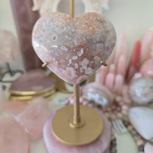 Load image into Gallery viewer, Pink Amethyst X Flower Agate Heart on Stand