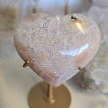 Load image into Gallery viewer, Pink Amethyst X Flower Agate Heart on Stand