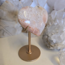 Load image into Gallery viewer, Pink Amethyst X Flower Agate Heart on Stand