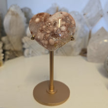 Load image into Gallery viewer, Pink Amethyst X Flower Agate Heart on Stand