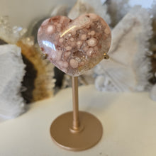 Load image into Gallery viewer, Pink Amethyst X Flower Agate Heart on Stand