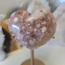 Load image into Gallery viewer, Pink Amethyst X Flower Agate Heart on Stand