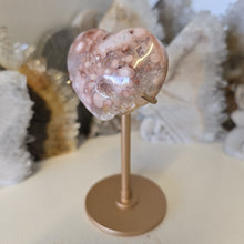 Load image into Gallery viewer, Pink Amethyst X Flower Agate Heart on Stand