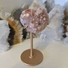 Load image into Gallery viewer, Pink Amethyst X Flower Agate Heart on Stand