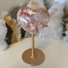Load image into Gallery viewer, Pink Amethyst X Flower Agate Heart on Stand
