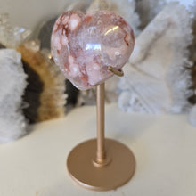 Load image into Gallery viewer, Pink Amethyst X Flower Agate Heart on Stand