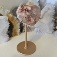 Load image into Gallery viewer, Pink Amethyst X Flower Agate Heart on Stand