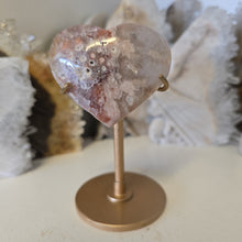 Load image into Gallery viewer, Pink Amethyst X Flower Agate Heart on Stand