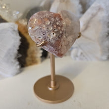 Load image into Gallery viewer, Pink Amethyst X Flower Agate Heart on Stand