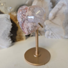 Load image into Gallery viewer, Pink Amethyst X Flower Agate Heart on Stand