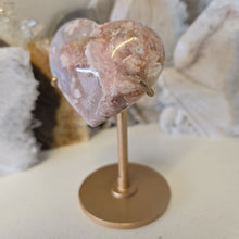 Load image into Gallery viewer, Pink Amethyst X Flower Agate Heart on Stand