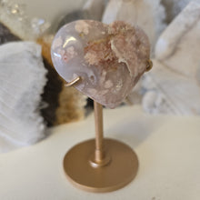 Load image into Gallery viewer, Pink Amethyst X Flower Agate Heart on Stand