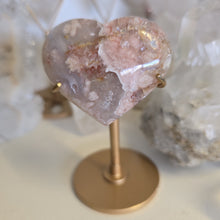 Load image into Gallery viewer, Pink Amethyst X Flower Agate Heart on Stand