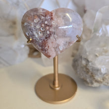 Load image into Gallery viewer, Pink Amethyst X Flower Agate Heart on Stand