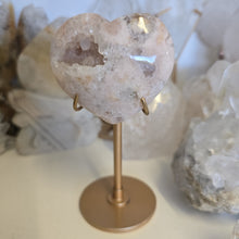 Load image into Gallery viewer, Pink Amethyst X Flower Agate Heart on Stand